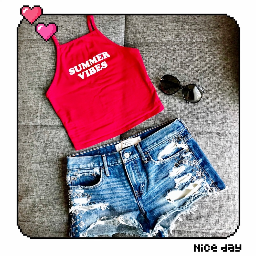 Abercrombie Distressed Denim Shorts w Rhinestones